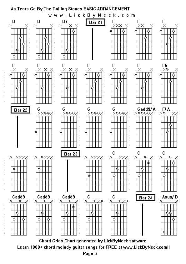 Chord Grids Chart of chord melody fingerstyle guitar song-As Tears Go By-The Rolling Stones-BASIC ARRANGEMENT,generated by LickByNeck software.